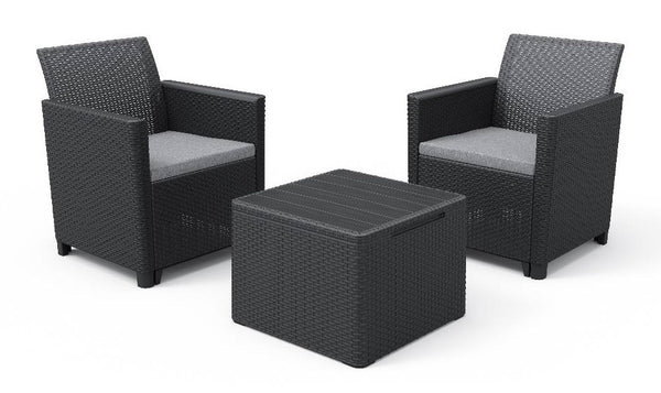 Set de Table Basse et 2 Fauteuils de Jardin Effet Rotin Keter Claire Balcon Anthracite acquista