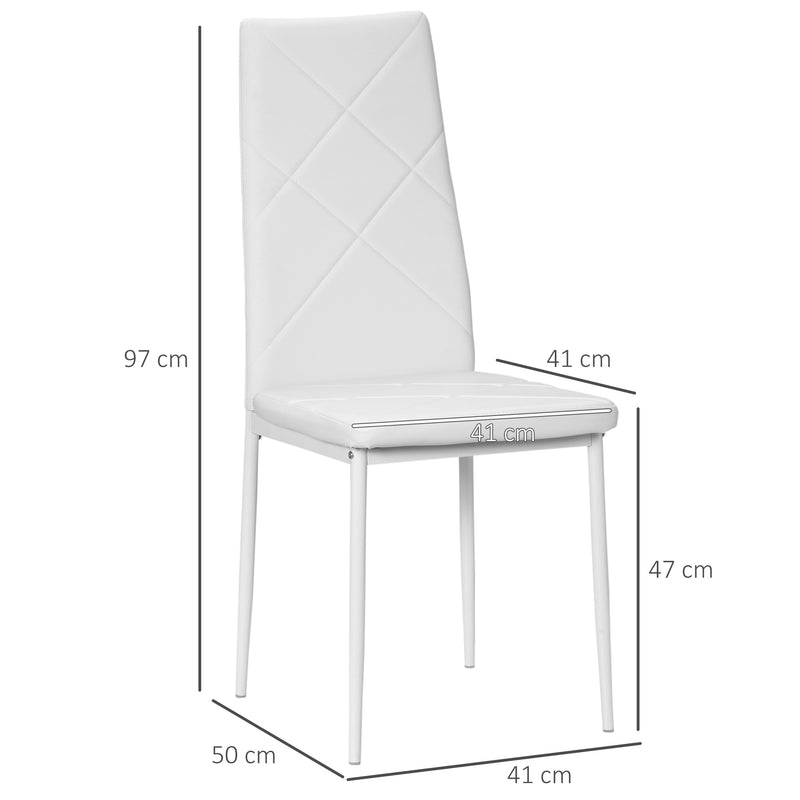 Set di 4 Sedie da Pranzo 41x50x97 cm con Schienale Alto in Similpelle Bianco-3