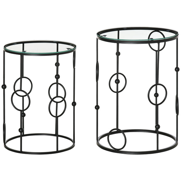 prezzo Set de 2 Tables Basses Empilables en Métal Noir et Verre Trempé