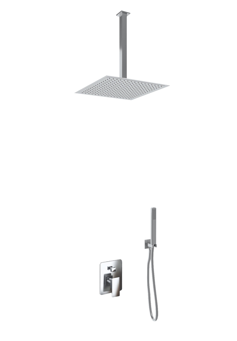 Kit Doccia Soffione Doccino e Miscelatore in Acciaio Inox 30x30 cm da Soffitto Square-1