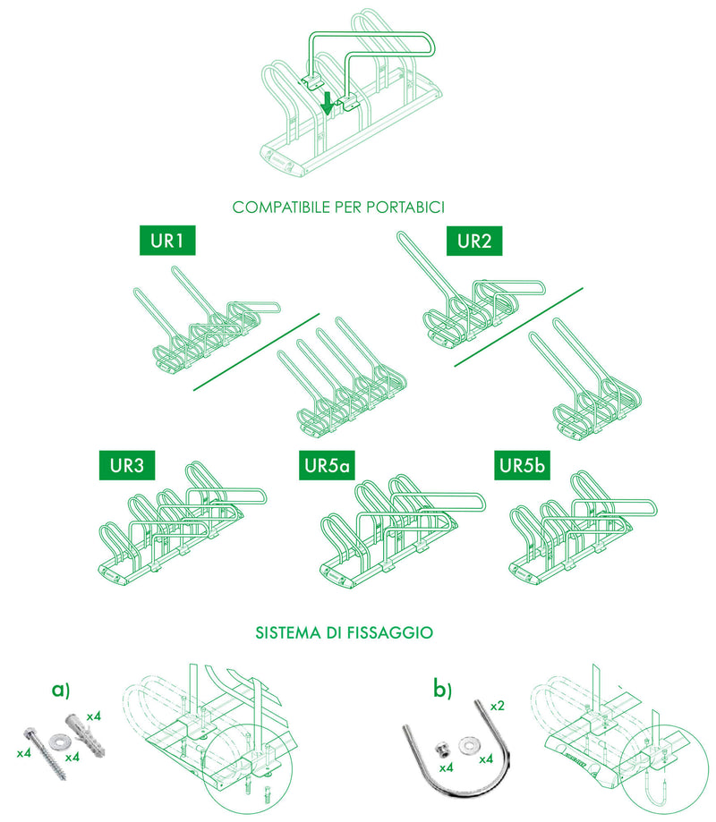 Kit 3 Montanti Aggancio Bicicletta per Portabiciclette Urbany Kit 106-7