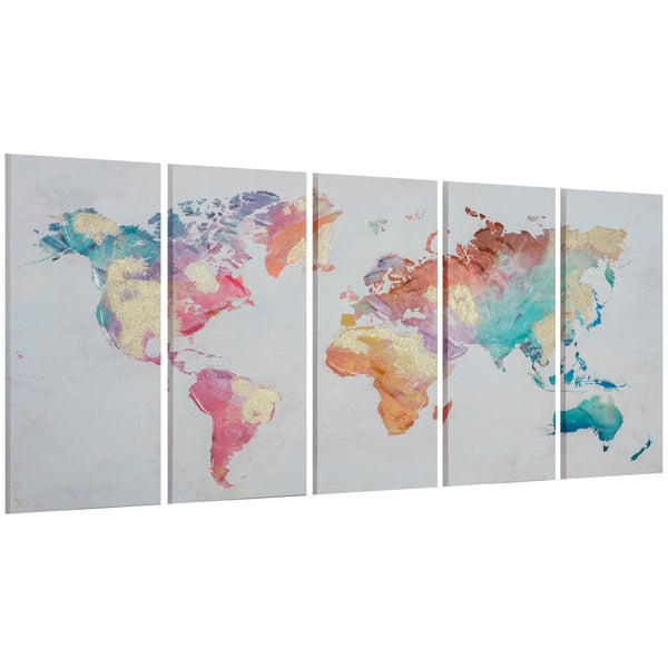 sconto Impression sur Toile Monde 80x40 cm 5 Pièces en Bois de Pin