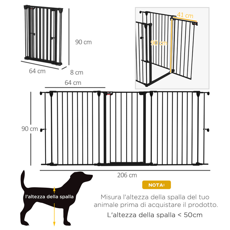 Cancelletto di Sicurezza per Animali Domestici 206x90 cm in Acciaio e Plastica Nero-3