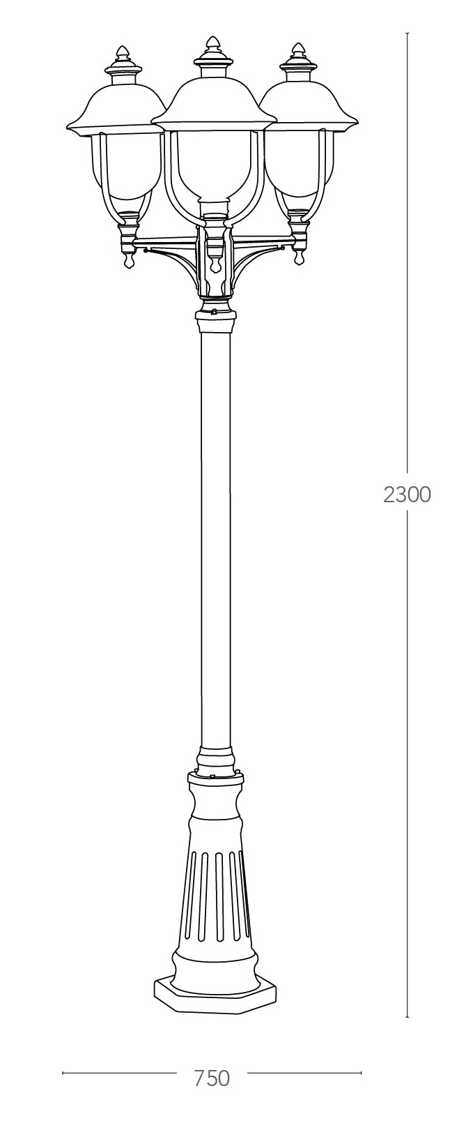 Lampione Tre Luci Alluminio Nero Rame Diffusore Esterno E27 Intec LANT-VENEZIA-P3-4