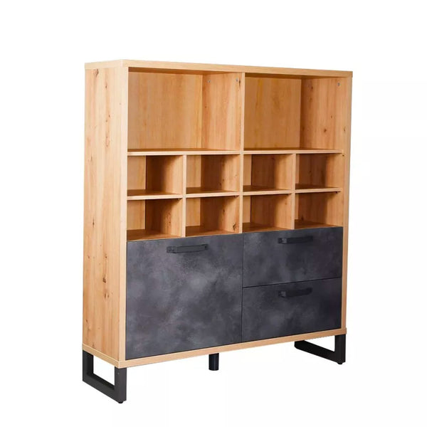 prezzo Bibliothèque 1 porte 2 tiroirs 131,6x35x147,2 cm en panneaux de particules mélaminés chêne et ardoise