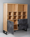 Libreria 1 Anta 2 Cassetti 131,6x35x147,2 cm in Truciolare Nobilitato Quercia e Ardesia-3