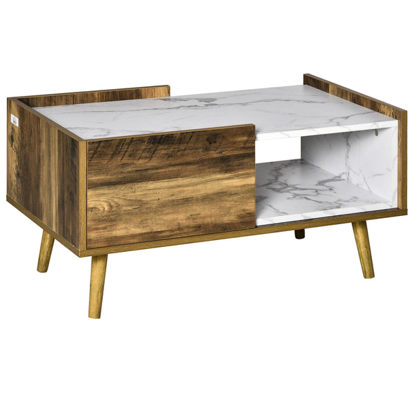 Table Basse Rectangulaire 80x45x40,5 cm avec Tiroir et Étagère Marron et Blanc online