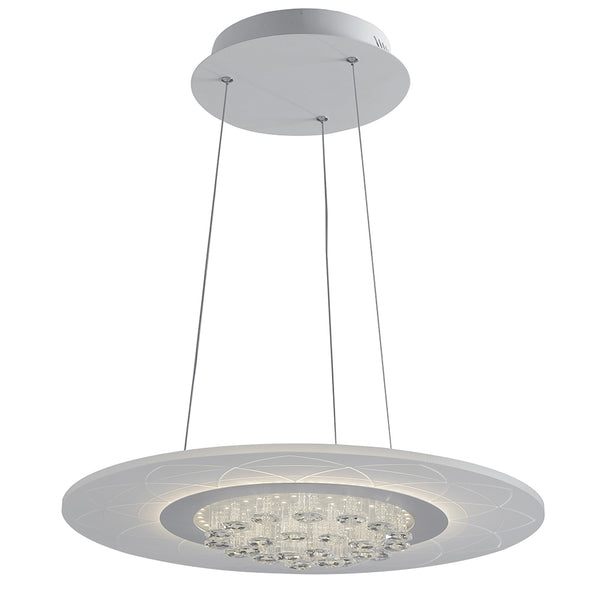 Lustre suspendu rond en métal blanc et cristaux acryliques LED 42 watts lumière naturelle acquista