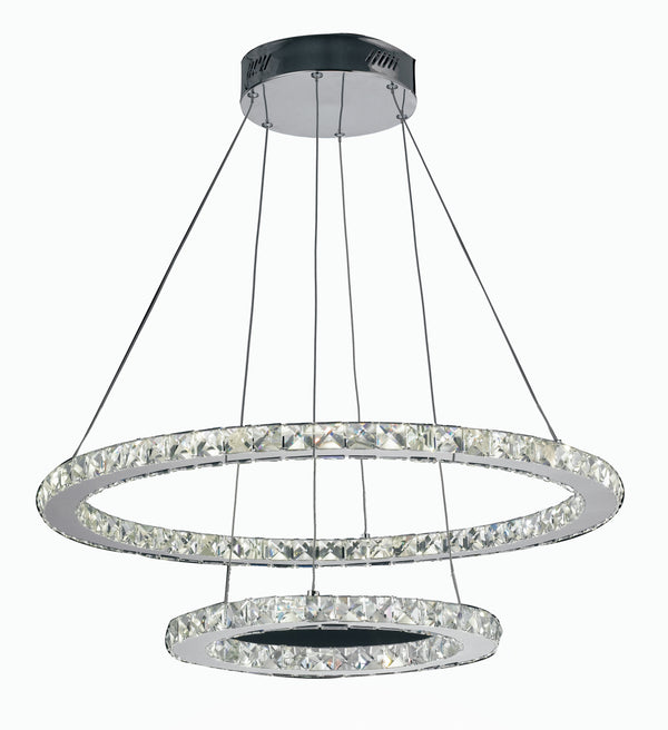 Lustre Suspension Anneaux Métal Chrome K9 Cristaux Led 44 watts Lumière Naturelle prezzo