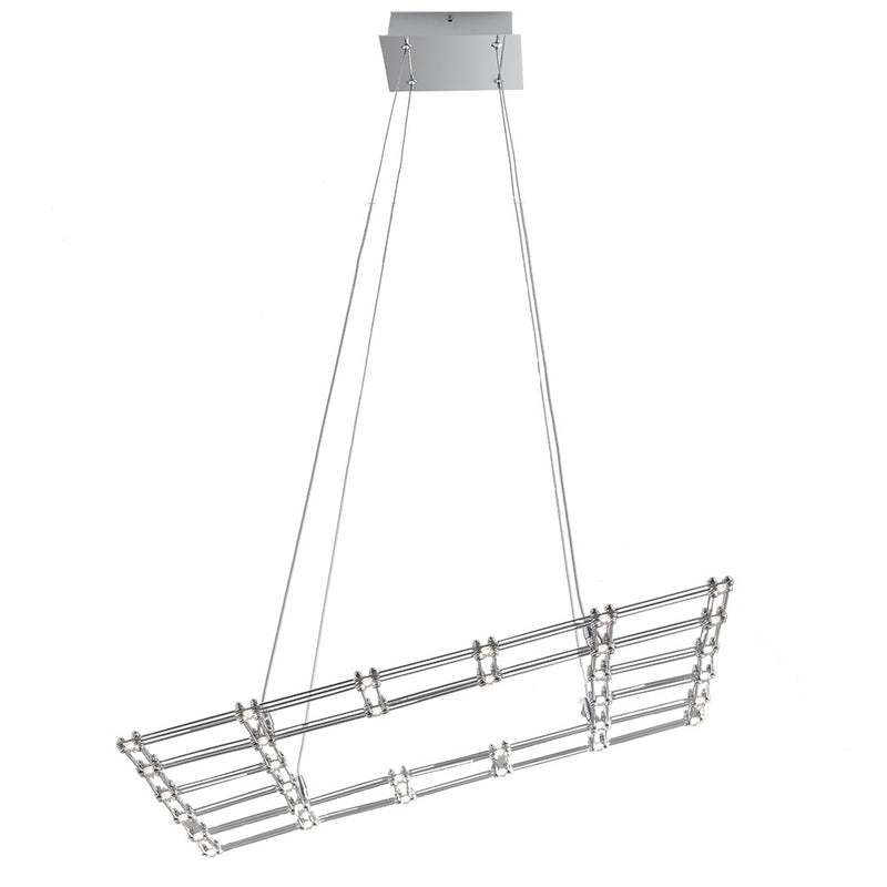 Lampadario a sospensione Moderno Quadrato Acciaio Cromato Led 36 watt Luce Naturale Ambiente LED-MOLES-SQ66-1