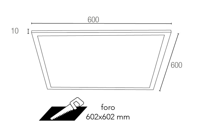 Incasso Cartongesso Faretto Quadrato Alluminio Bianco Led 40 watt Luce Calda Intec LED-PANEL-C-60X60-4