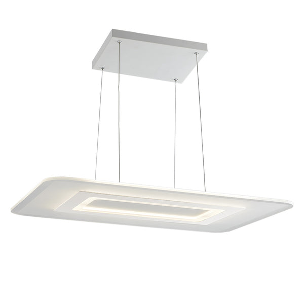 acquista Lustre Suspendu Rectangulaire Métal Blanc Acrylique Led 65 watts Lumière Ambiante Naturelle LED-TRESOR-S8557