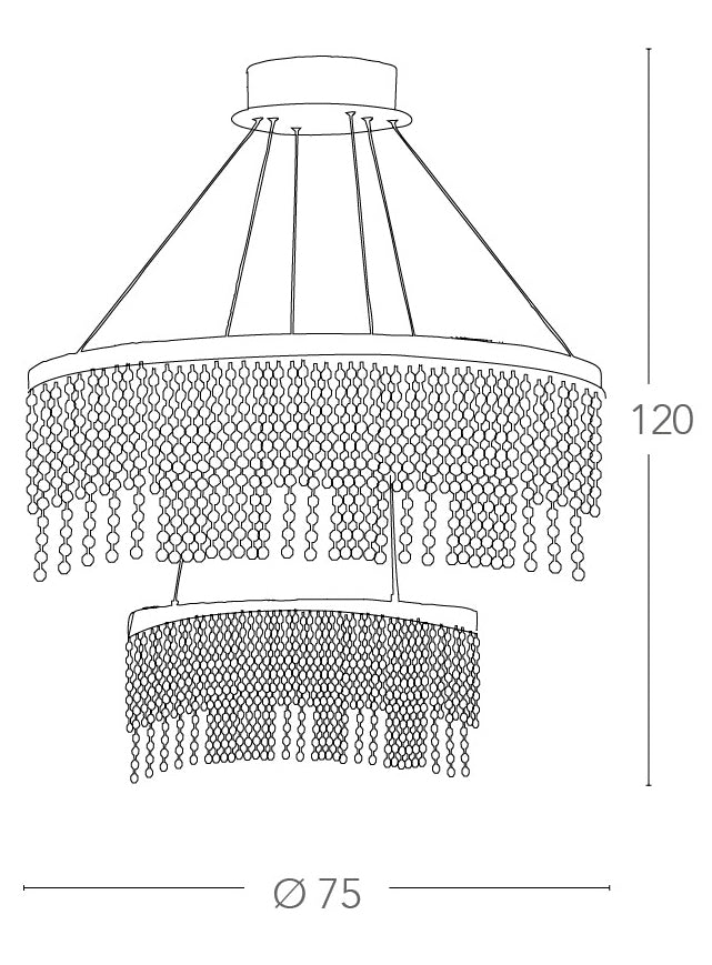 Lampadario Sospeso Due Anelli Metallo Pendenti Cristalli K9 Led 83 watt Luce Naturale Ambiente LED-VENUS-S75-4