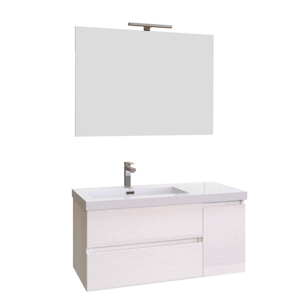 sconto Meuble de Salle de Bain Suspendu 100 cm Bonussi Pegaso Lavabo et Miroir en Mélèze Blanc