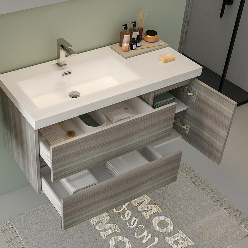 Mobile Bagno Sospeso 100 cm Lavabo e Specchio Bonussi Pegaso Grigio Eucalipto-6