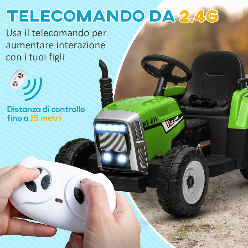 Trattore Elettrico per Bambini 12V con Rimorchio Verde-5