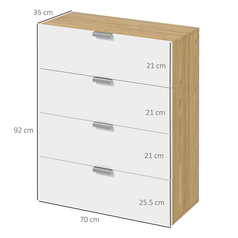 Cassettiera 4 Cassetti 70x35x92 cm in Truciolato Bianco-3