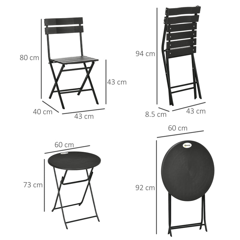 Set Tavolino e 2 Sedie Pieghevoli da Giardino in Acciaio e HDPE Grigio Scuro-3