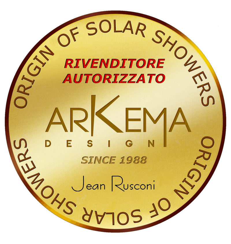 Doccia Solare da Esterno Giardino 40L Miscelatore e Lavapiedi Arkema Dada Fascia Inox Champagne Bronze-8