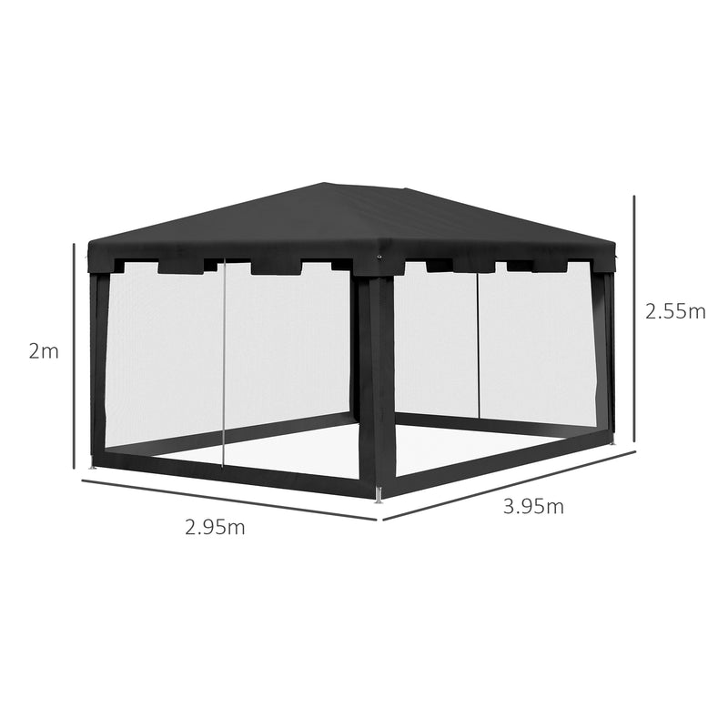 Gazebo  Pieghevole con Zanzariera e 2 Ingressi 4x3m in Metallo e PE Grigio Scuro-3