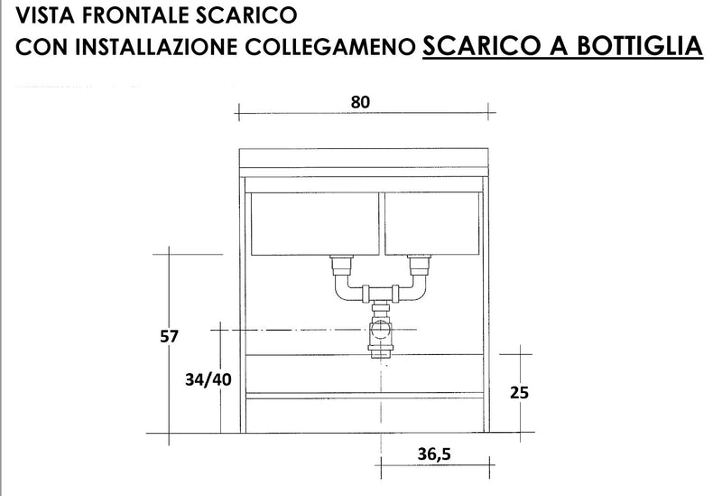 Mobile Lavatoio 80x60x85cm 2 Ante 2 Vasche Asse in Legno Montegrappa Marella Bianco-4