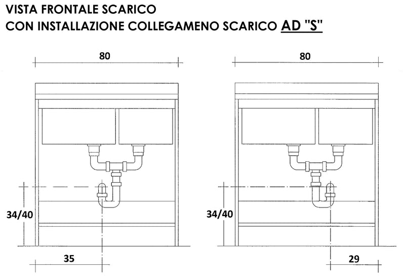 Mobile Lavatoio 80x60x85cm 2 Ante 2 Vasche Asse in Legno Montegrappa Edilla Bianco con Cesto-3