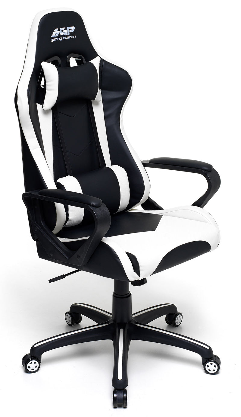 Sedia da Gaming Ergonomica 63x63x126 cm in Similpelle Nero e Bianco-1