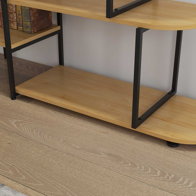 Libreria 10 Livelli 111,5x32x170 cm in Truciolato e Acciaio Naturale e Nero-8