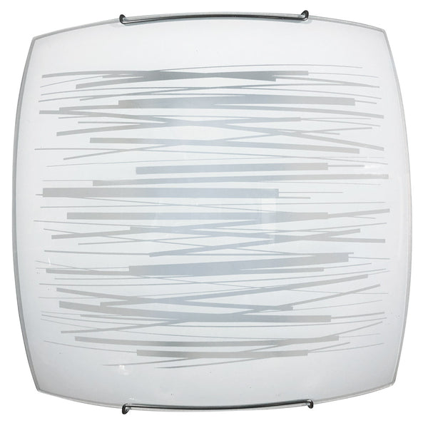 sconto Plafonnier 2xE27 Crochets Chrome Verre Plaque Blanc Décoré Lignes Horizontales E-Energy Manuela