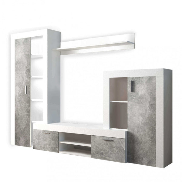 Nobel Living Room Storage Wall 263x40x200 h cm en aggloméré bilaminé blanc sconto