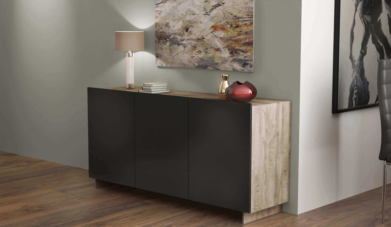 Credenza Carlile Antracite e Rovere Chiaro 150x40x76 h cm in Truciolare bilaminato Nero-3