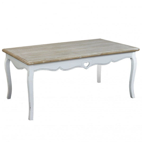 sconto Table Basse Coeur 110x48x59 h cm en Bois de Paulownia Blanc