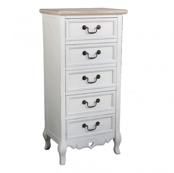 prezzo Commode Heart 5 Tiroirs 44x29x91 h cm en Bois de Paulownia Blanc