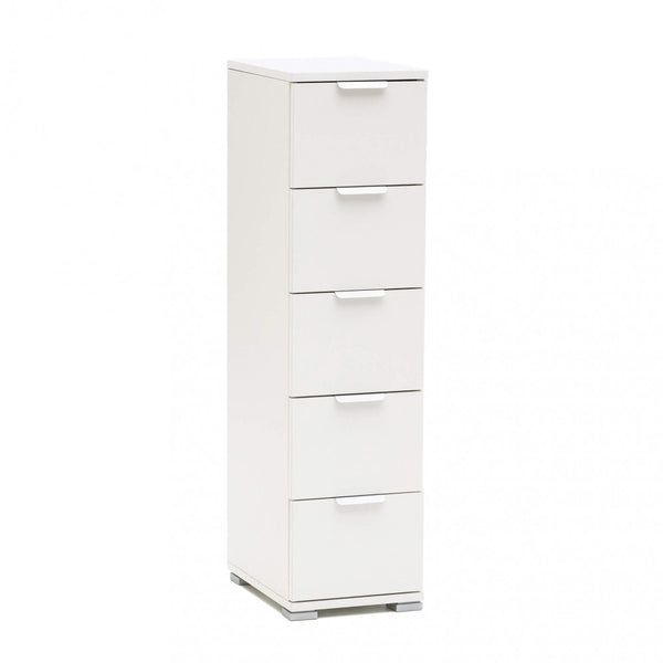 sconto Commode Blanche 5 Tiroirs 27x38x103 h cm en Aggloméré Bilaminé Blanc