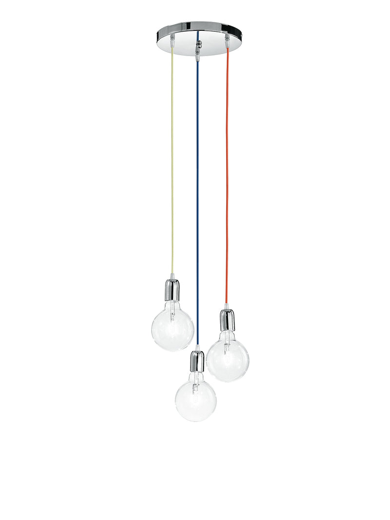 Sospensione 3 Luci Cavo Tessuto Blu Verde Rosso Lampadario Moderno E27 Ambiente MT3201905-1