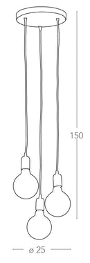 Sospensione 3 Luci Cavo Tessuto Blu Verde Rosso Lampadario Moderno E27 Ambiente MT3201905-4