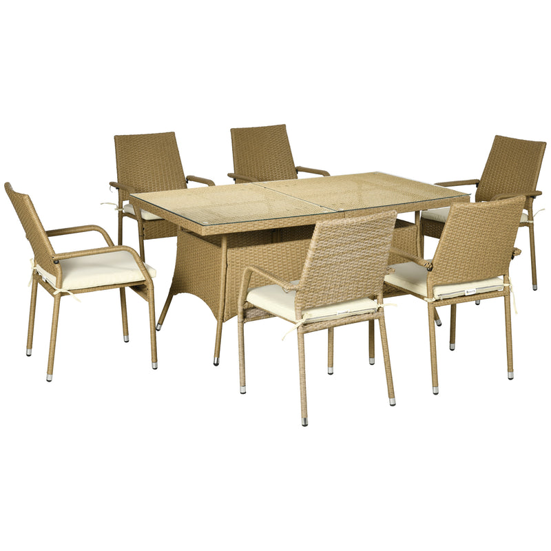 Set Tavolo e 6 Sedie da Giardino in in Rattan Sabbia e Beige-1