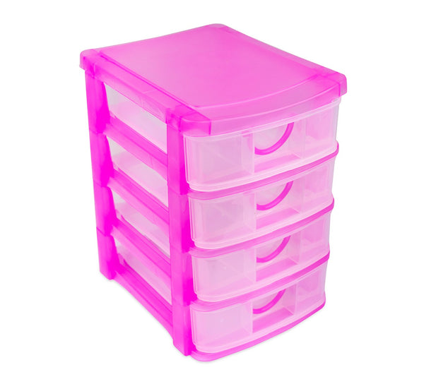 Commode 4 étages 13x17x18 cm plastique rigide couleur Fuchsia online