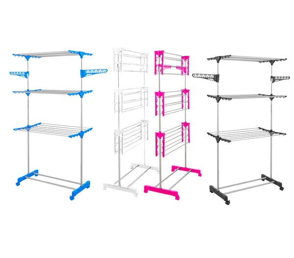 online Etendoir Gain de Place 165x78x42 cm 3 Niveaux avec Roulettes Joli en Plastique Noir