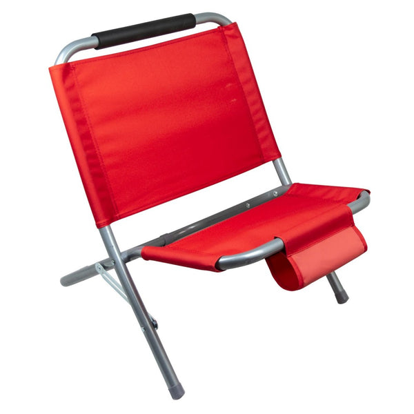 Chaise de plage de camping pliable en textilène avec poche rouge sconto