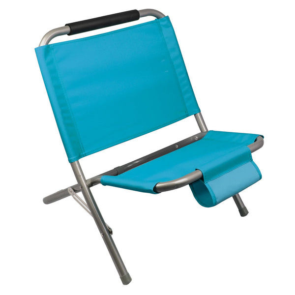 sconto Chaise de plage de camping pliante en textilène avec poche Bleu clair