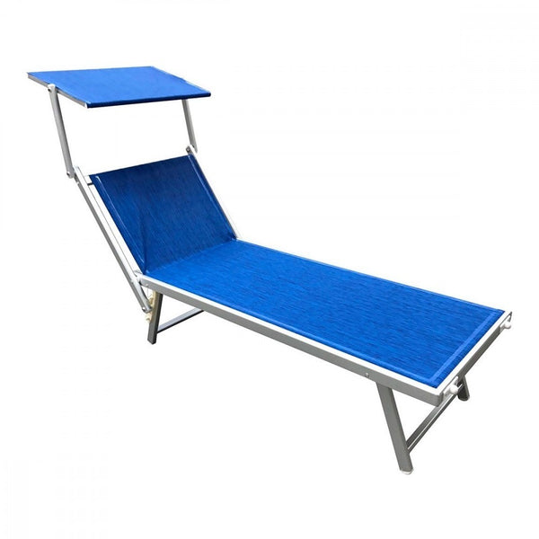 acquista Bain de soleil en aluminium 180x60x40 cm avec parasol Luxurious Beach Blue