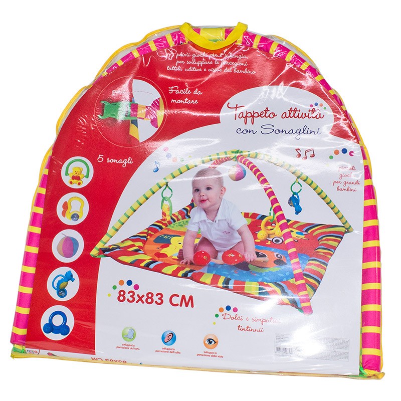 Tappeto attività per Bambini 83x83 cm con 5 sonaglini gioco bambi-3