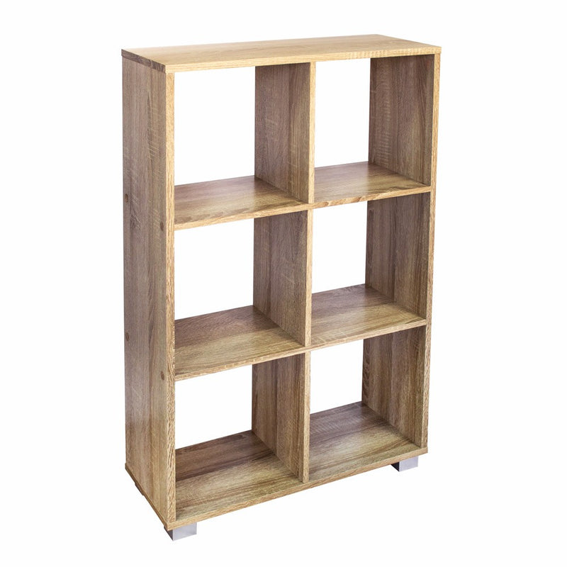 Libreria in legno 60x24xH99 cm a caselle con 6 ripiani dotata di piedini Rovere-3