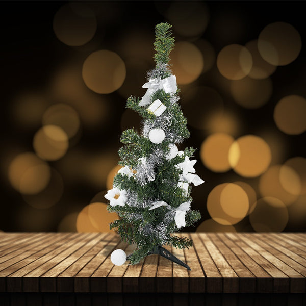 Sapin de Noël de table vert et gris 60H cm avec décorations sur branches sconto