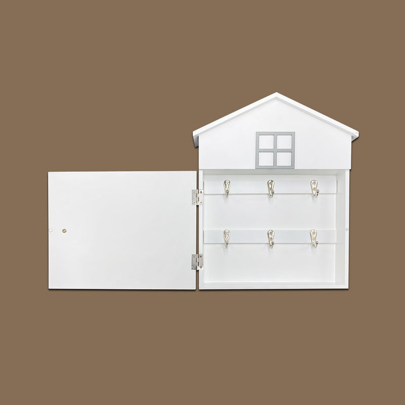 Cassetta Porta Chiavi 24x6x29,5 cm 6 Ganci in Legno Bianco-4