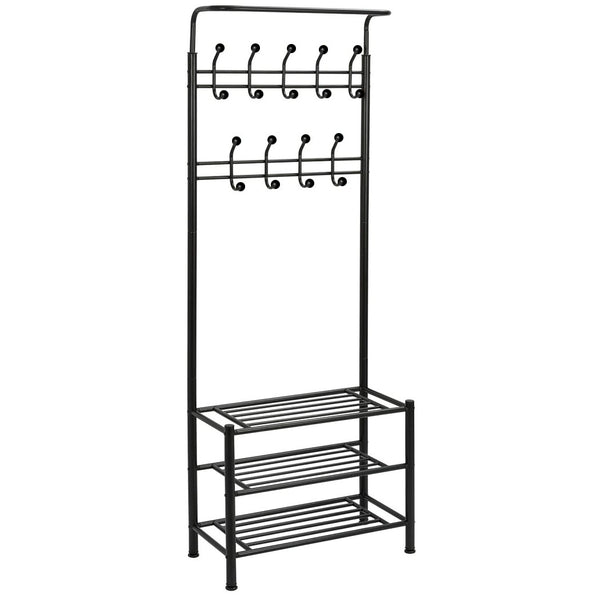 Portemanteau avec étagère à chaussures 65x29xH190 cm pour couloir 3 étagères Noir prezzo