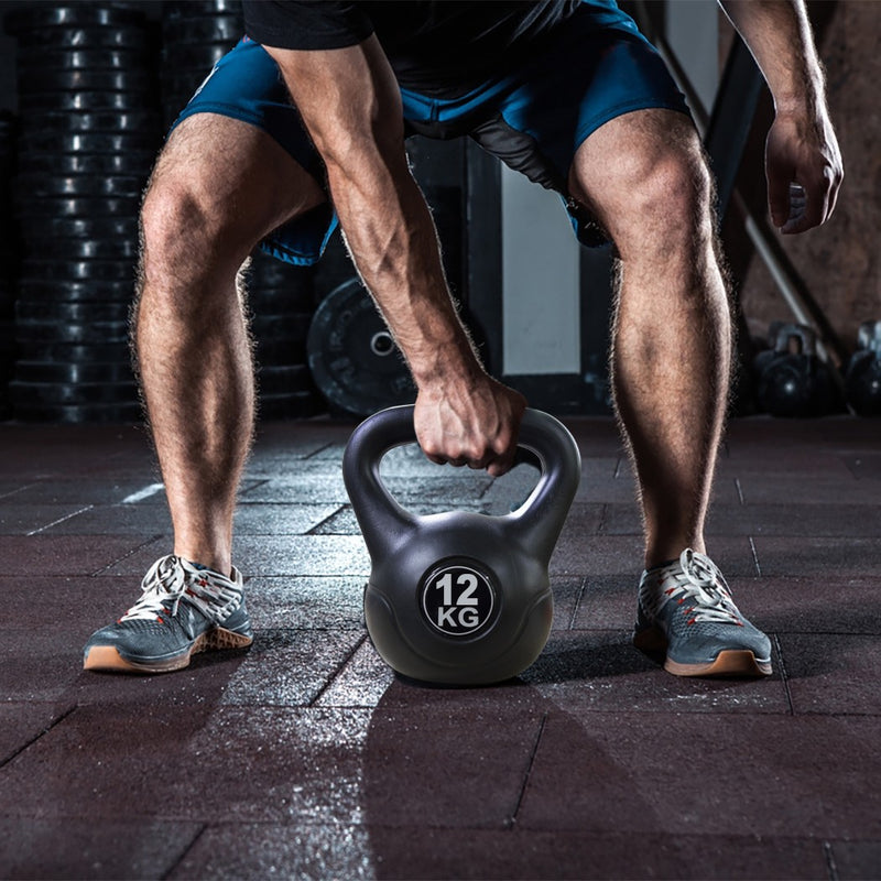 Kettlebell per Allenamento 12 Kg in PVC e Sabbia Nero-4