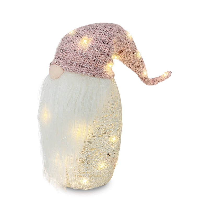 Gnomo di Natale H87 cm con Luci e Cappello Rosa-3