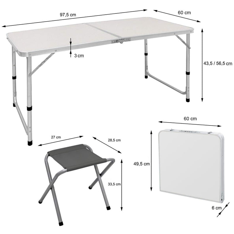 Set tavolo e 4 sgabelli pieghevoli pic nic richiudibile in valigetta-3